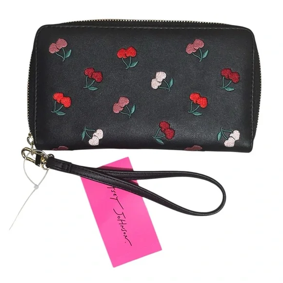 Betsey Johnson Black Cherry Embroidered Wristlet - Picture 2 of 4